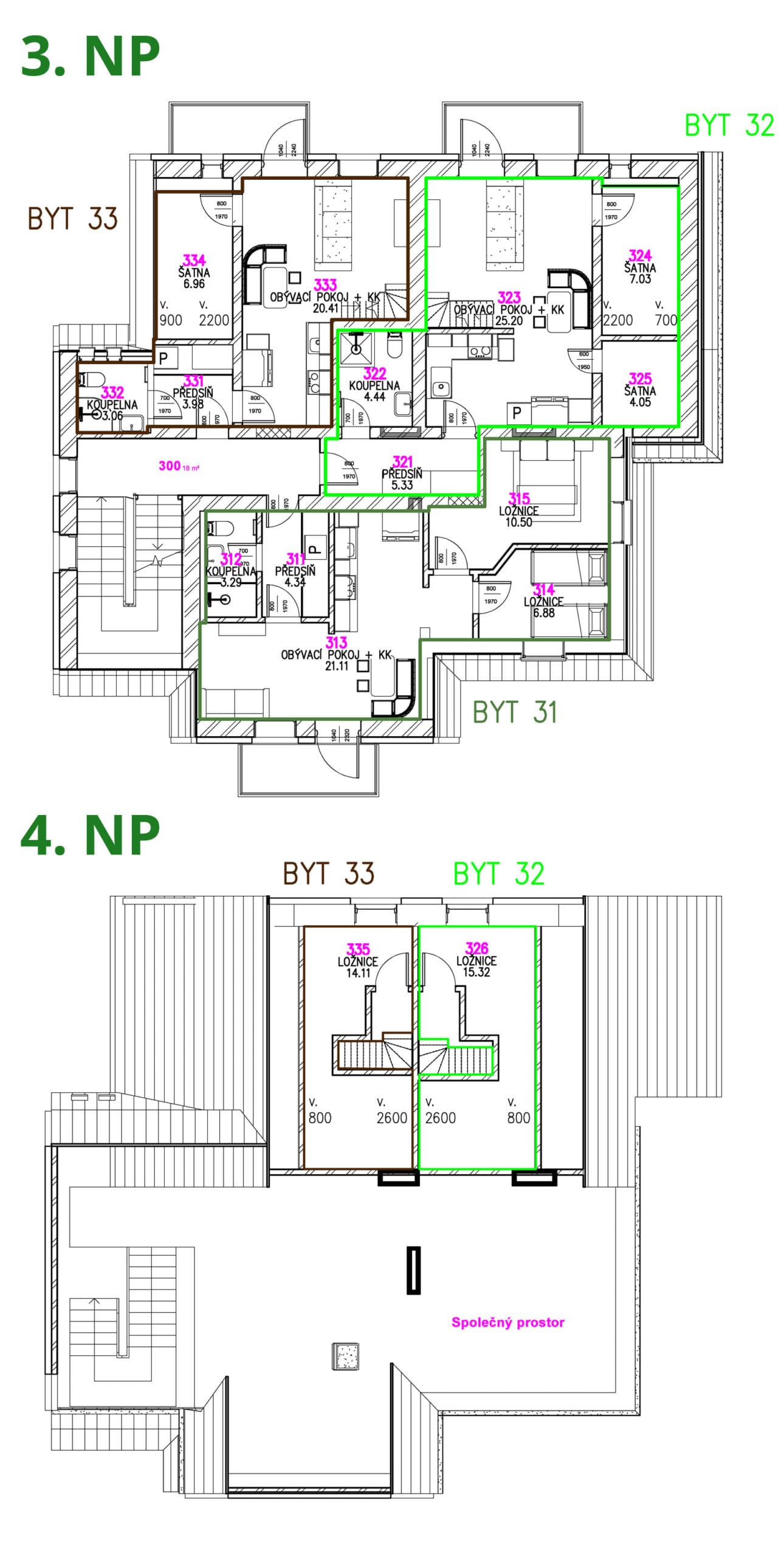 Půdorys 3. a 4. nadzemního patra – Vila Arnošt Žacléř